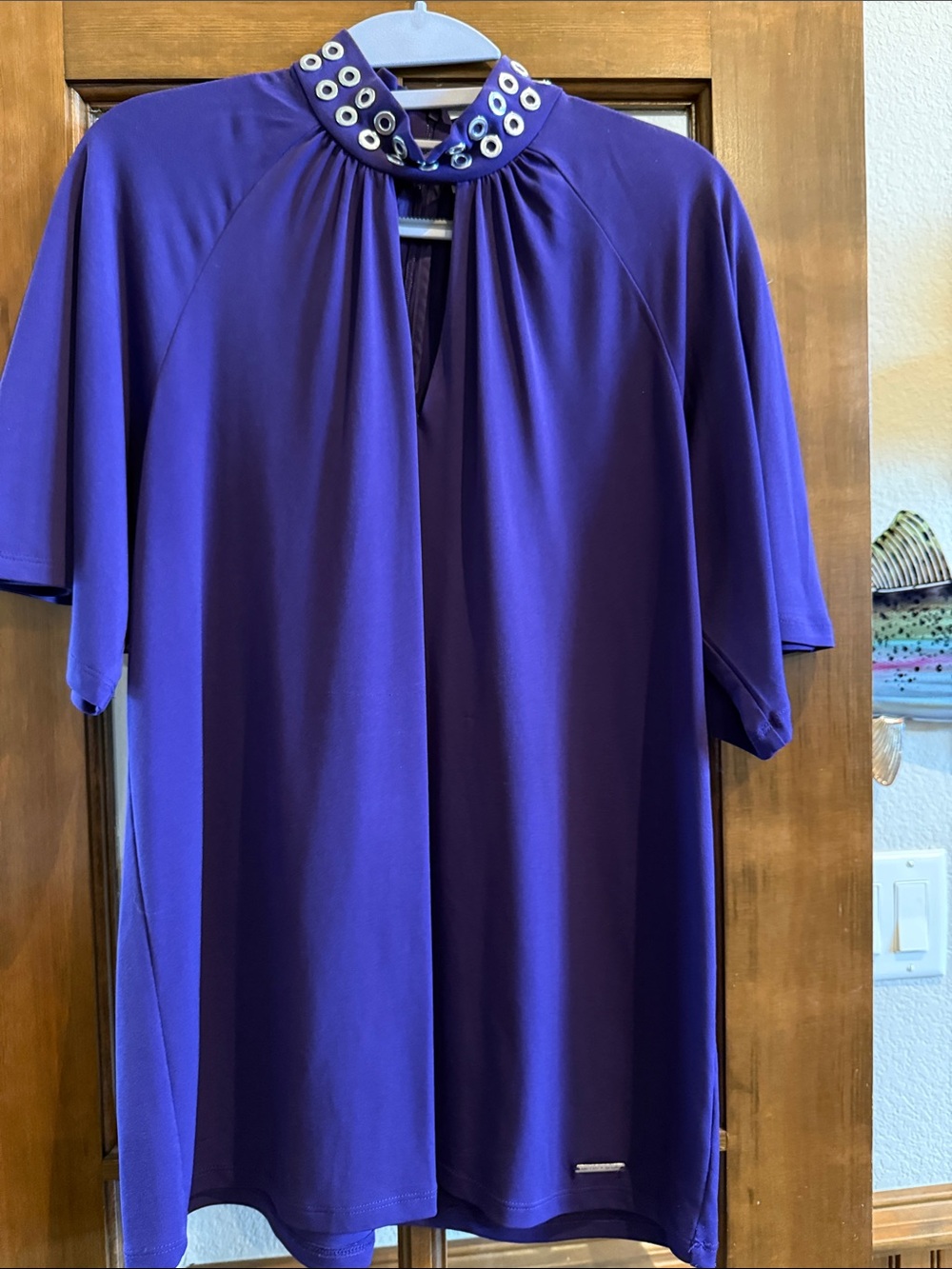 Michael Kors Purple Short Sleeve Top with Grommet Collar